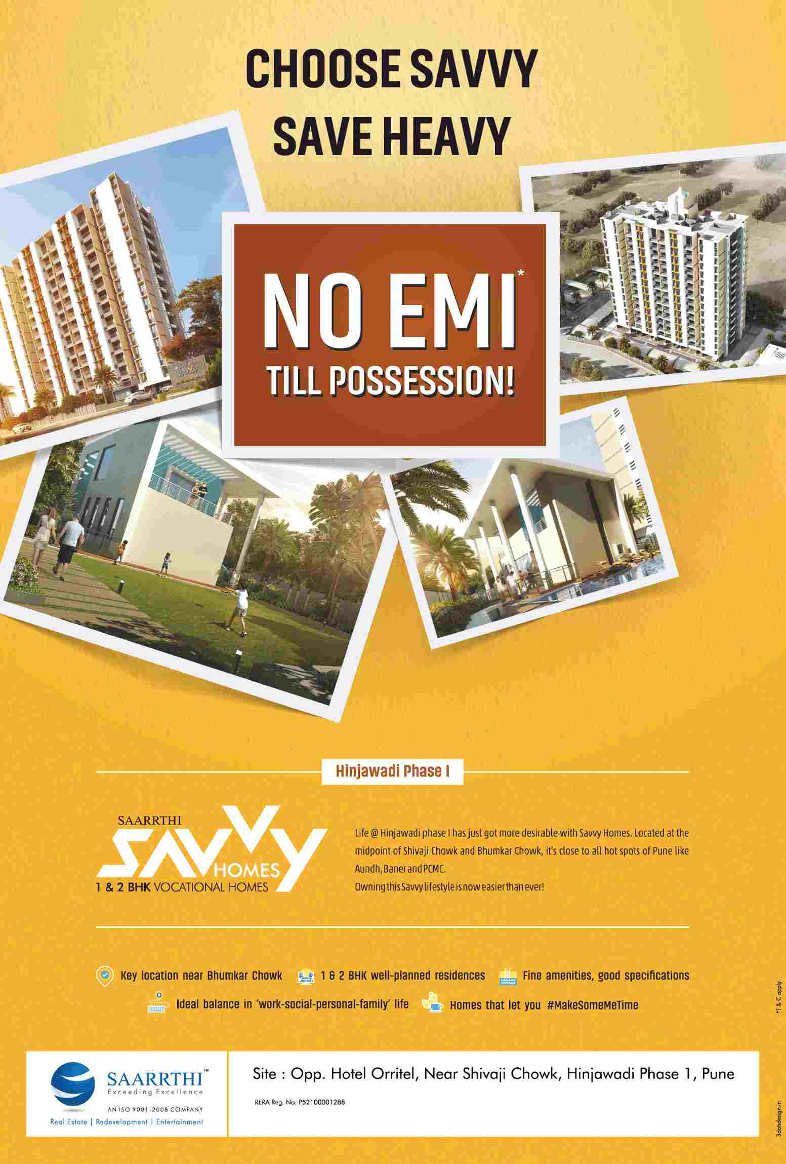 Book vocational homes with no EMI till possession at Saarrthi Savvy Home in Pune Update